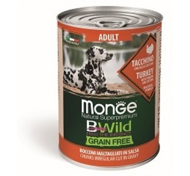 Monge Dog BWild GRAIN FREE беззерновые консервы из индейки с тыквой и кабачками для взрослых собак всех пород 400г